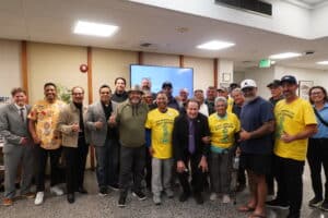 National City City Council members, Mayor Ron Morrison, and community supporters celebrate the unanimous lease renewal vote for National City Golf Course with American Golf Corporation, April 2026.